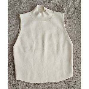 House of Harlow 1960 Sleeveless Knit Top, Mock Neck, Cream, New Sz L